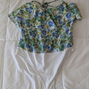 SHEIN Floral Blue and Green Bodysuit